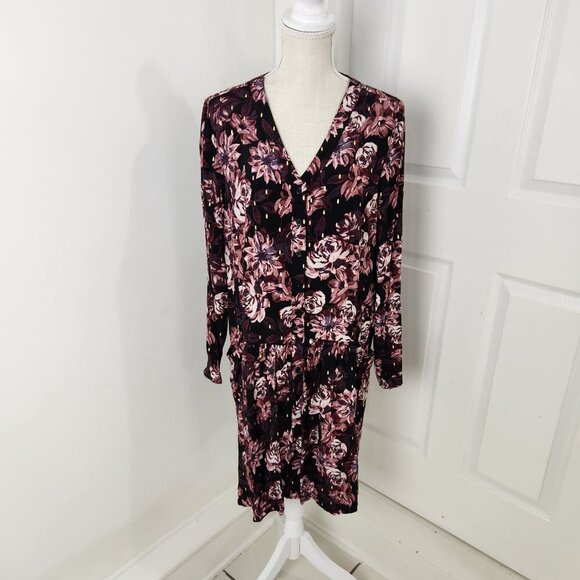 Garnet Hill Dress Womens 10 Purple Dropwaist Button Up Dark Romantic Moody - Picture 13 of 13